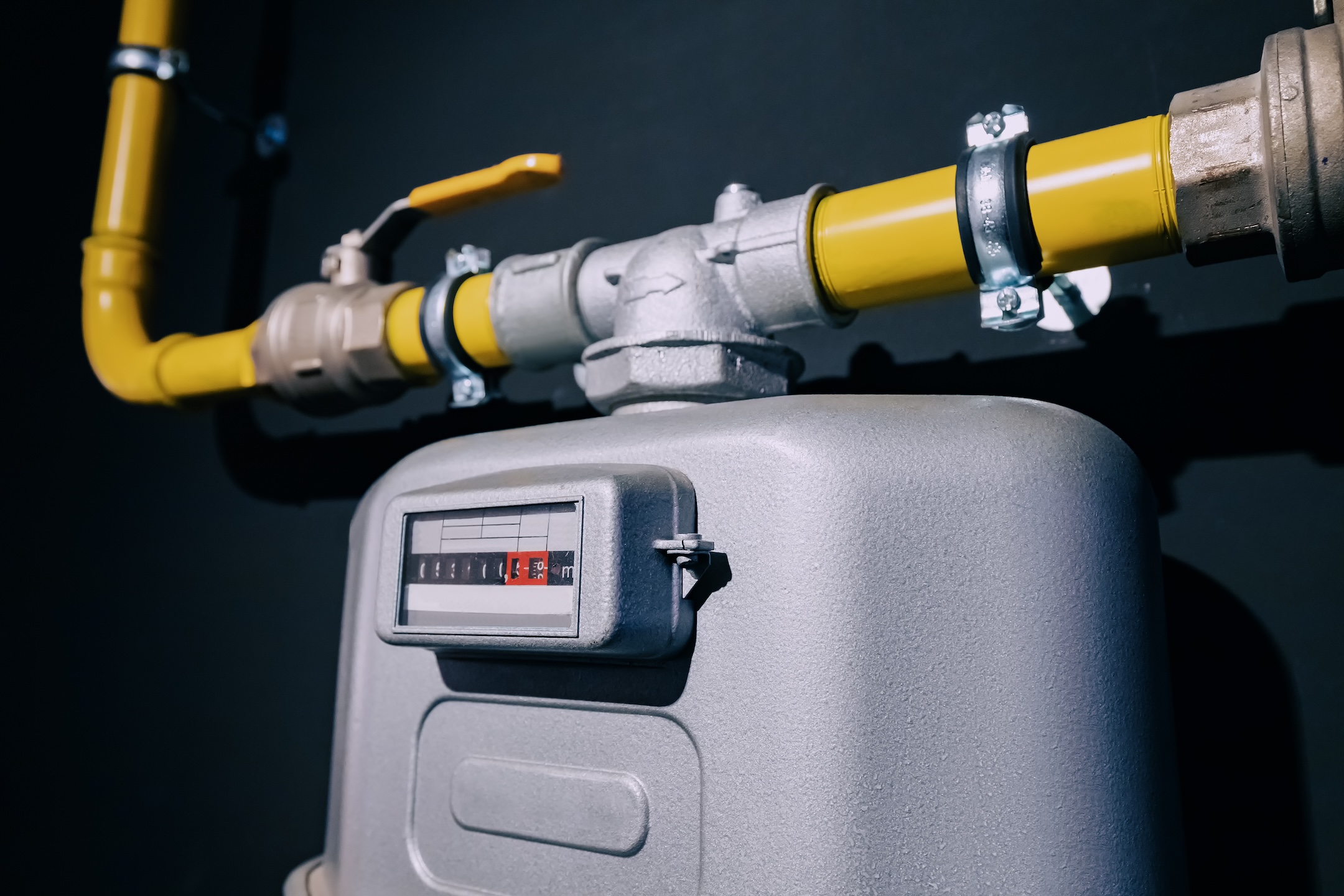 gas meter on the pipe at the entrance to household.